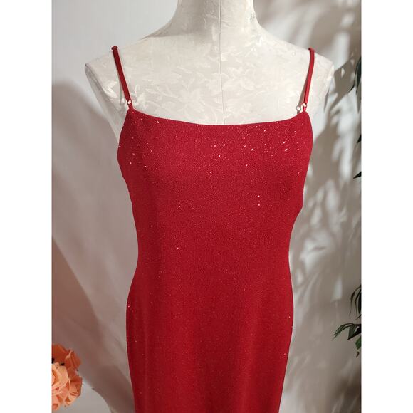 Vtg City Triangles 90s Y2K Glitter Sparkle Stretch Dress Size L Red Vamp Formal - Picture 5 of 13